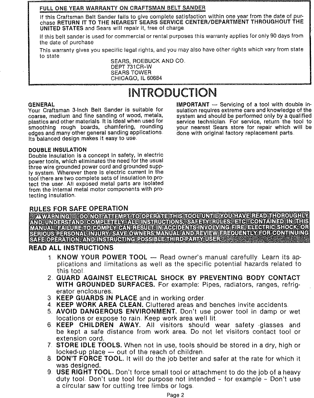 Page 2 of 12 - Craftsman 315117131 User Manual  3 IN BELT SANDER - Manuals And Guides LR708142