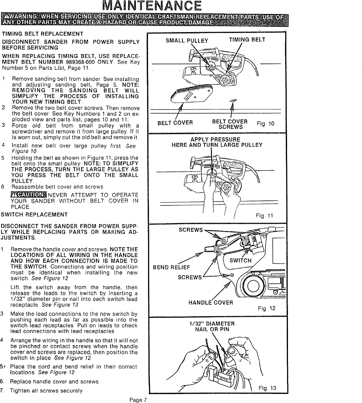 Page 7 of 12 - Craftsman 315117131 User Manual  3 IN BELT SANDER - Manuals And Guides LR708142