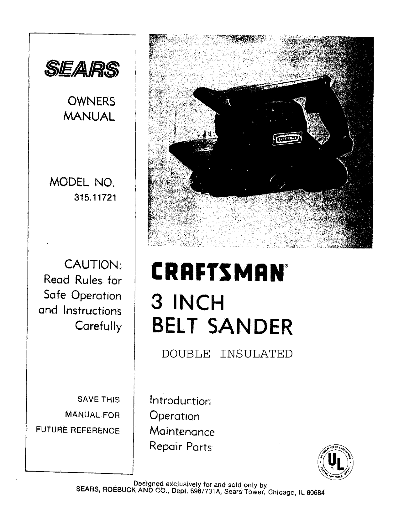 Craftsman 31511721 User Manual 3 INCH BELT SANDER Manuals And ...