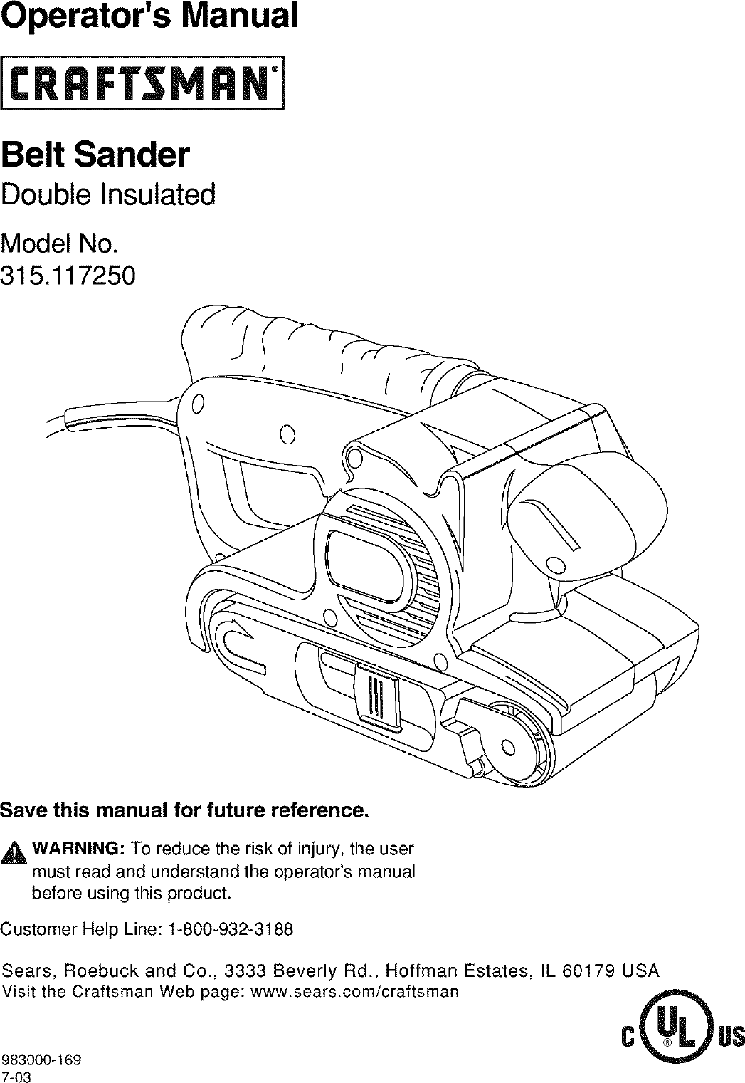 Craftsman 315117250 User Manual SANDER Manuals And Guides L0401036