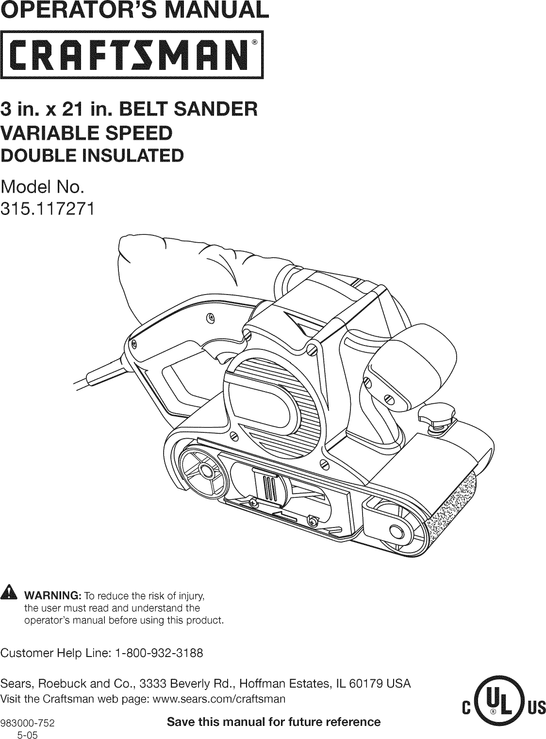 Craftsman 315117271 User Manual BELT SANDER Manuals And Guides L0906177