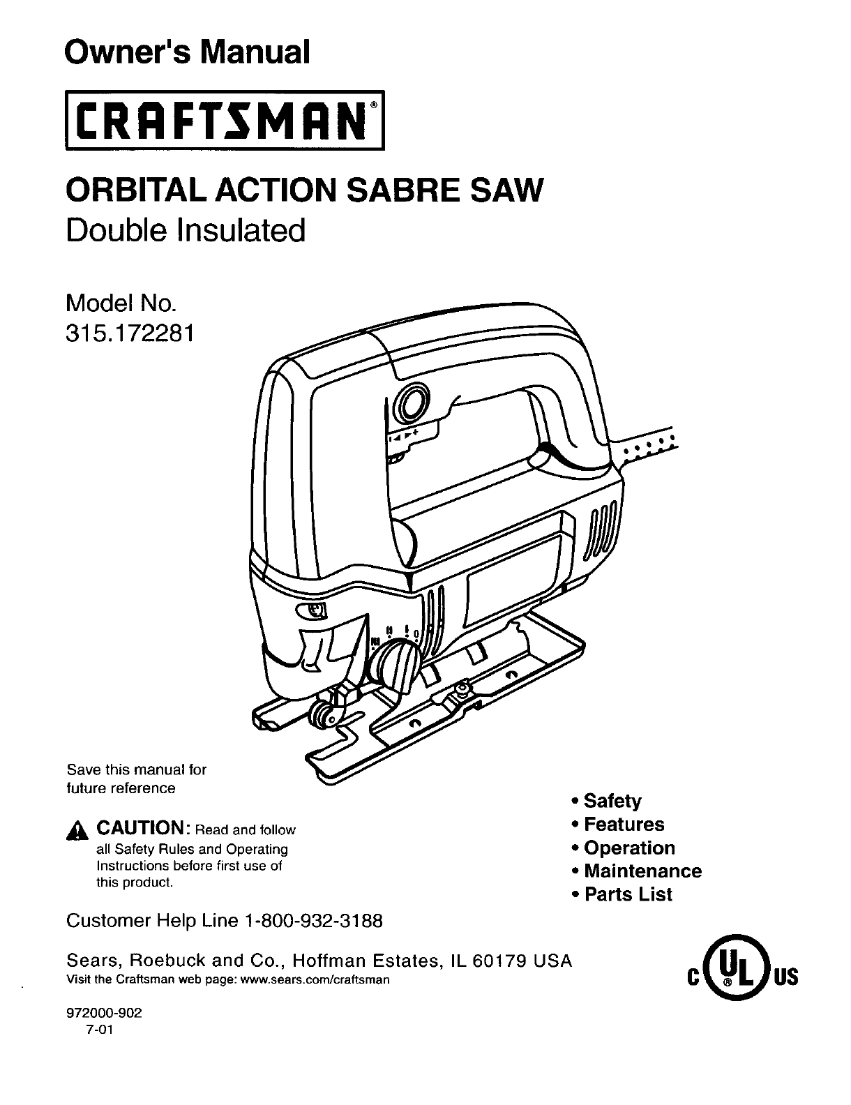 Craftsman 315172281 User Manual SABRE SAW Manuals And Guides L0204002