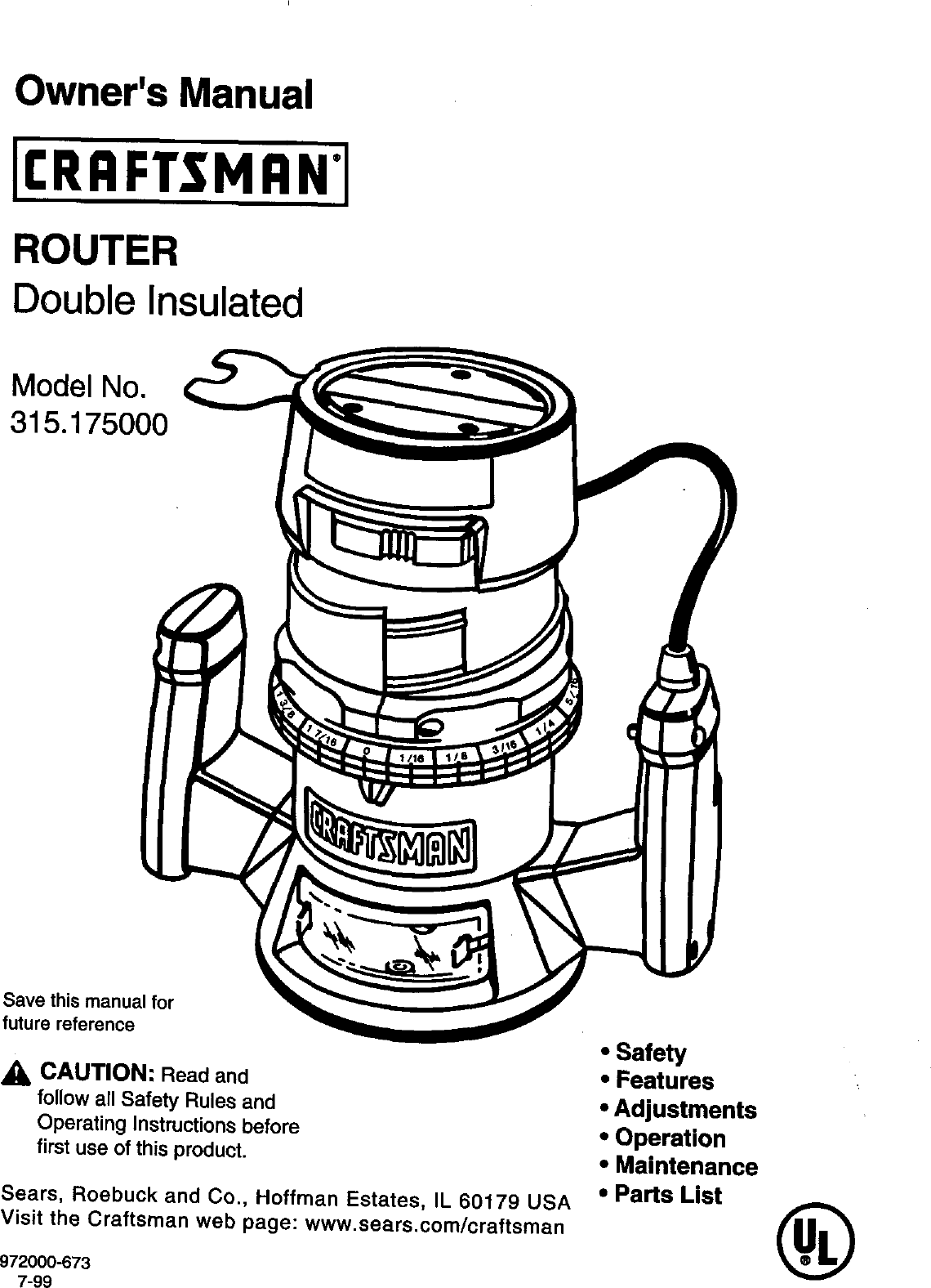 Craftsman 315175000 User Manual ROUTER Manuals And Guides L9090361