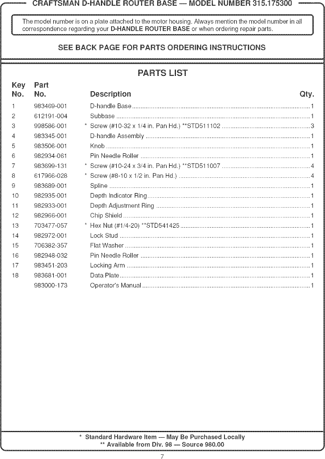 Page 7 of 8 - Craftsman 315175300 User Manual ROUTER - Manuals And Guides L0410402