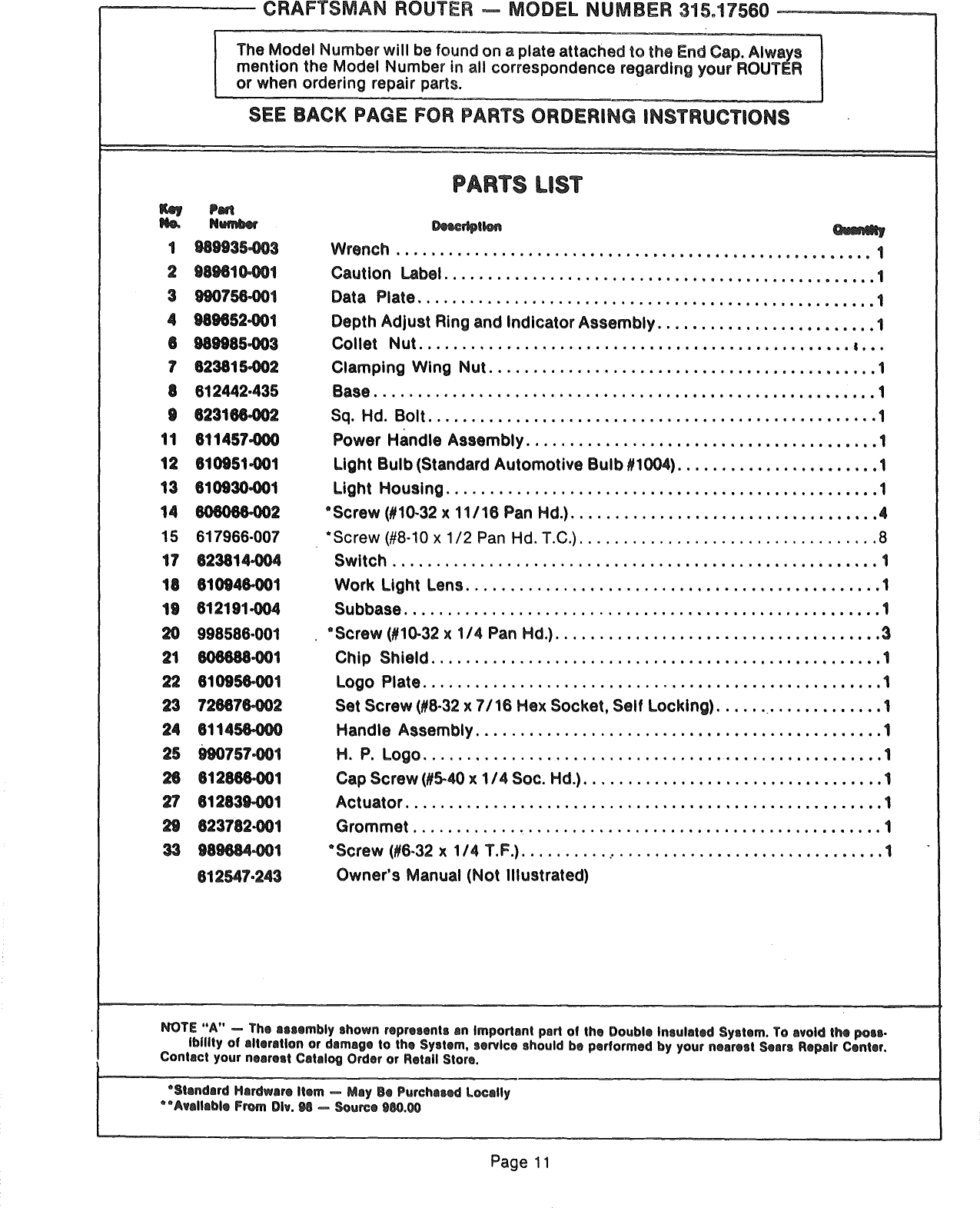 Page 11 of 12 - Craftsman 31517560 User Manual  ROUTER - Manuals And Guides 1007014L