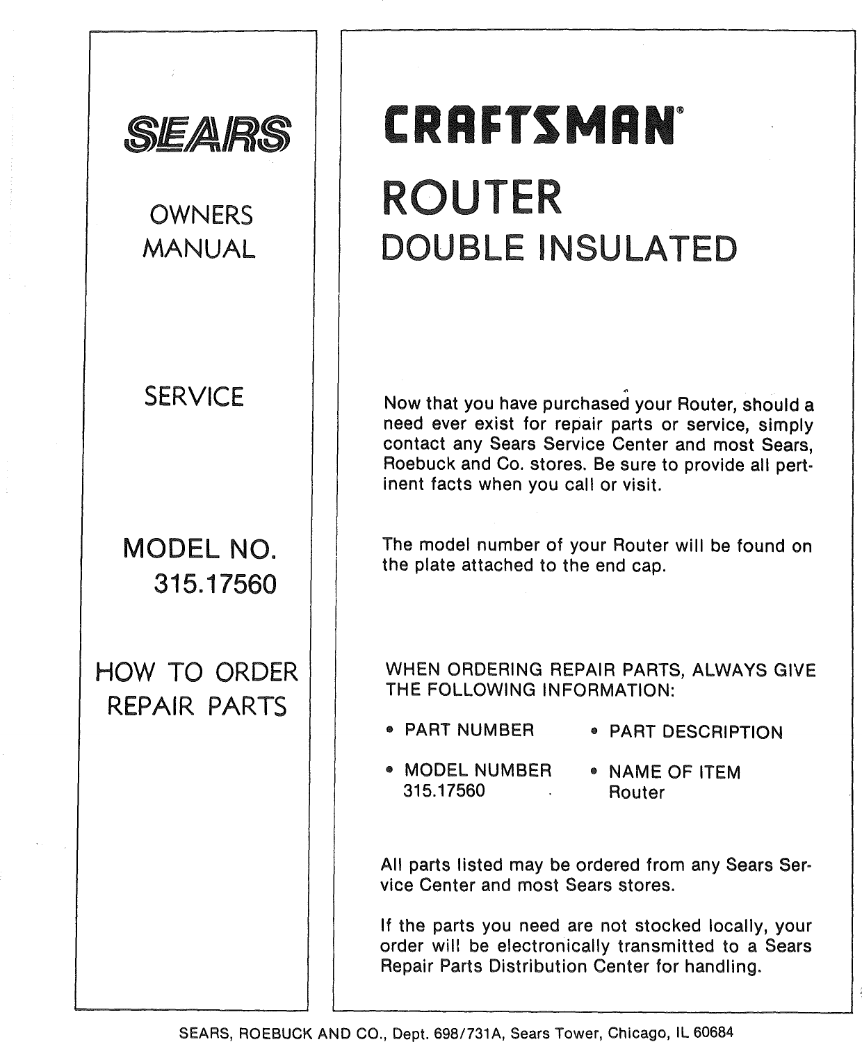 Page 12 of 12 - Craftsman 31517560 User Manual  ROUTER - Manuals And Guides 1007014L