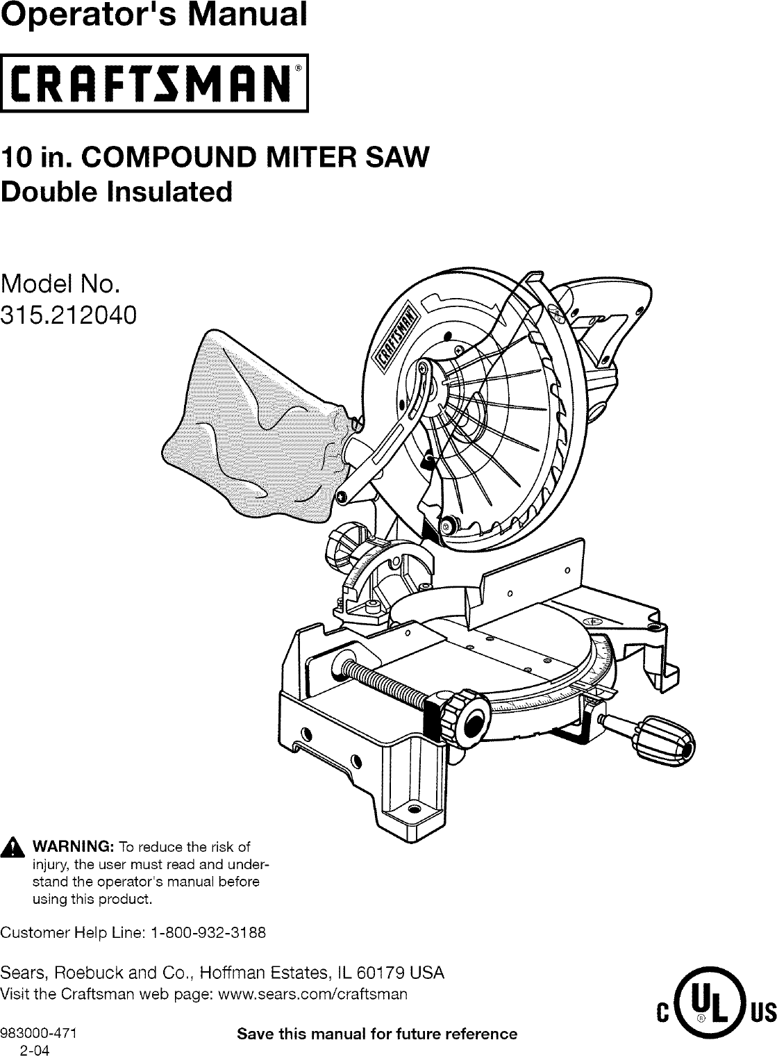 Craftsman 315212040 User Manual 10 COMPOUND MITER SAW Manuals And