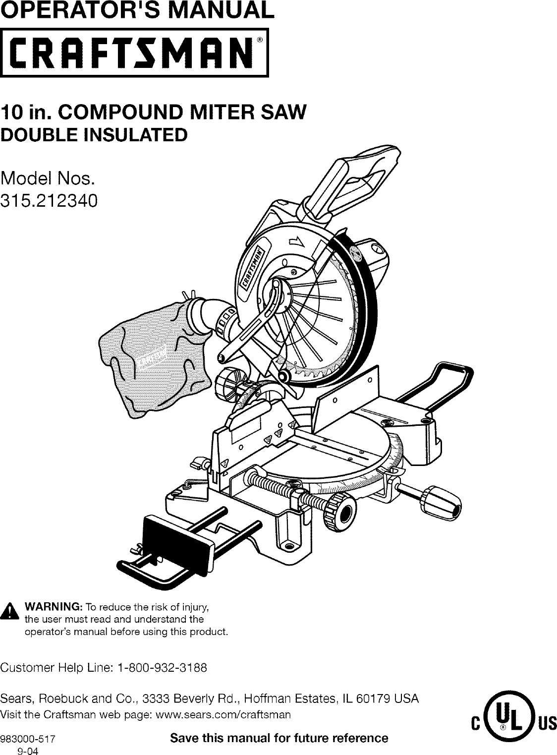 Craftsman 315212340 User Manual MITER SAW Manuals And Guides L0410120