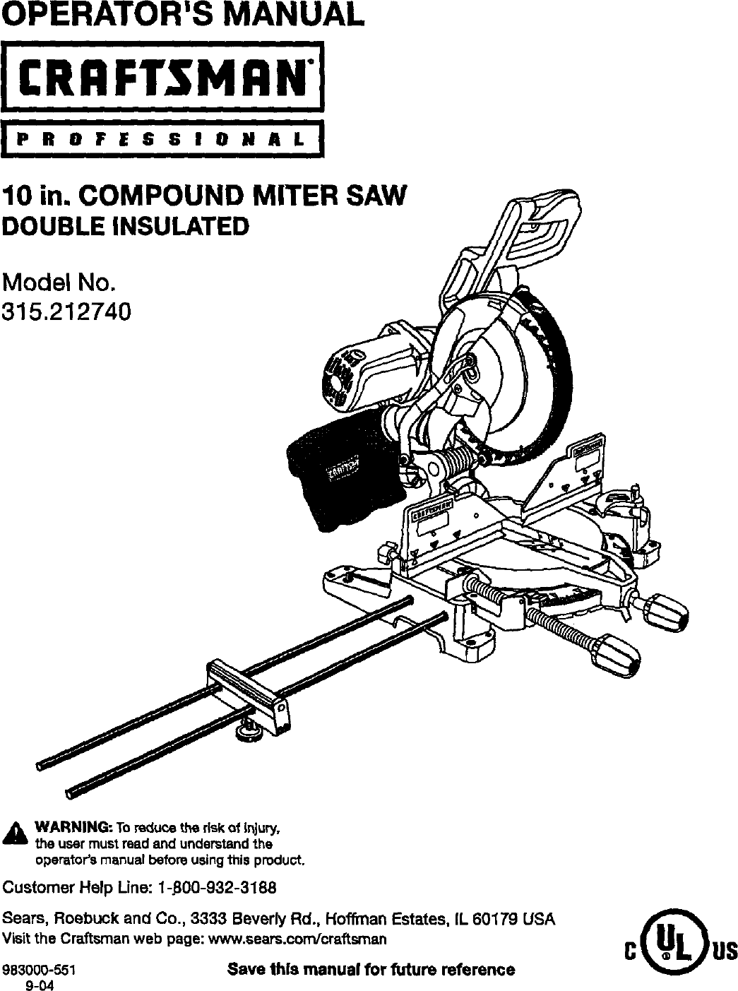 Craftsman 315212740 User Manual MITER SAW Manuals And Guides L0411411