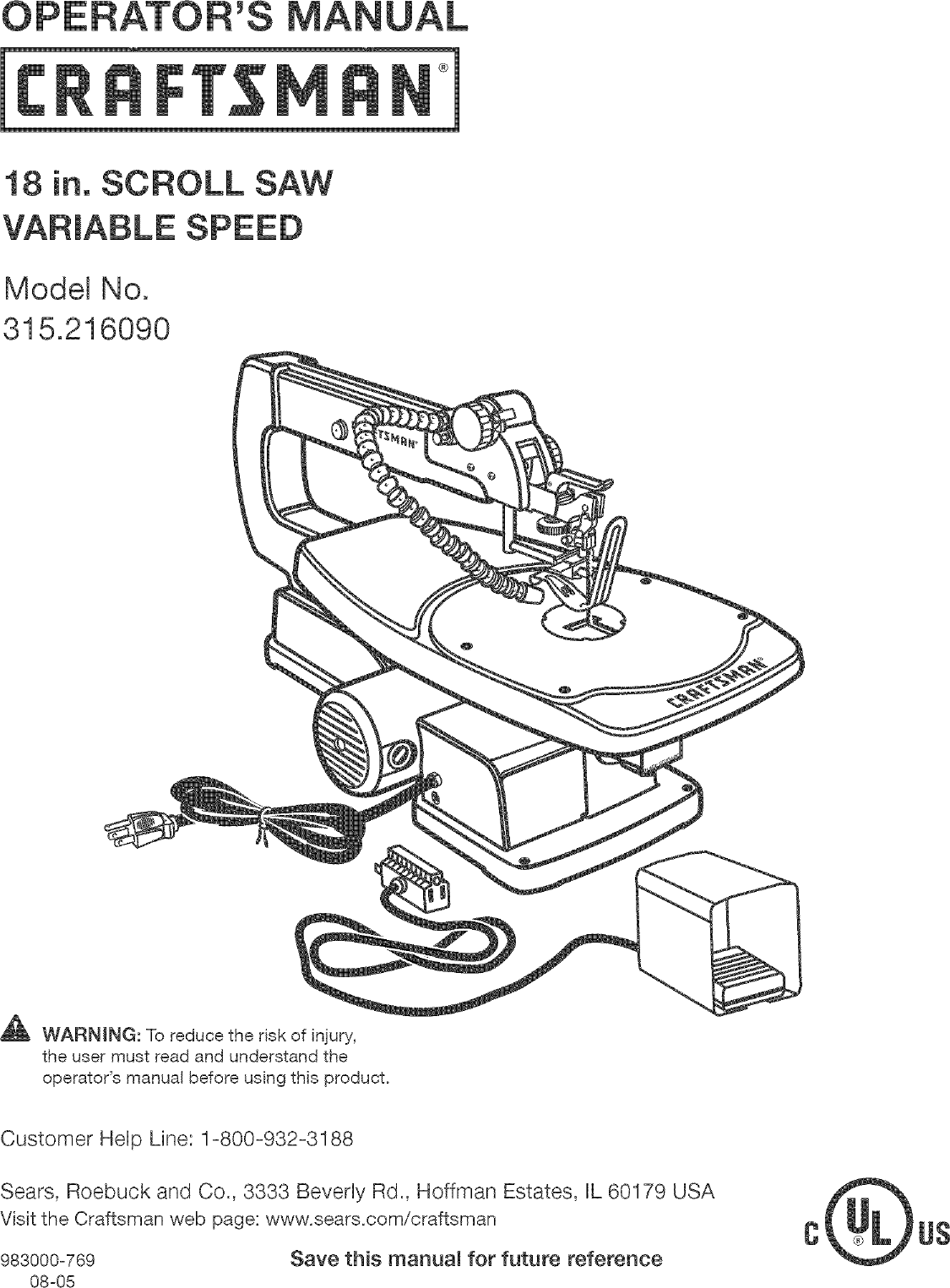 Craftsman 315216090 User Manual SCROLL SAW Manuals And Guides L0602044
