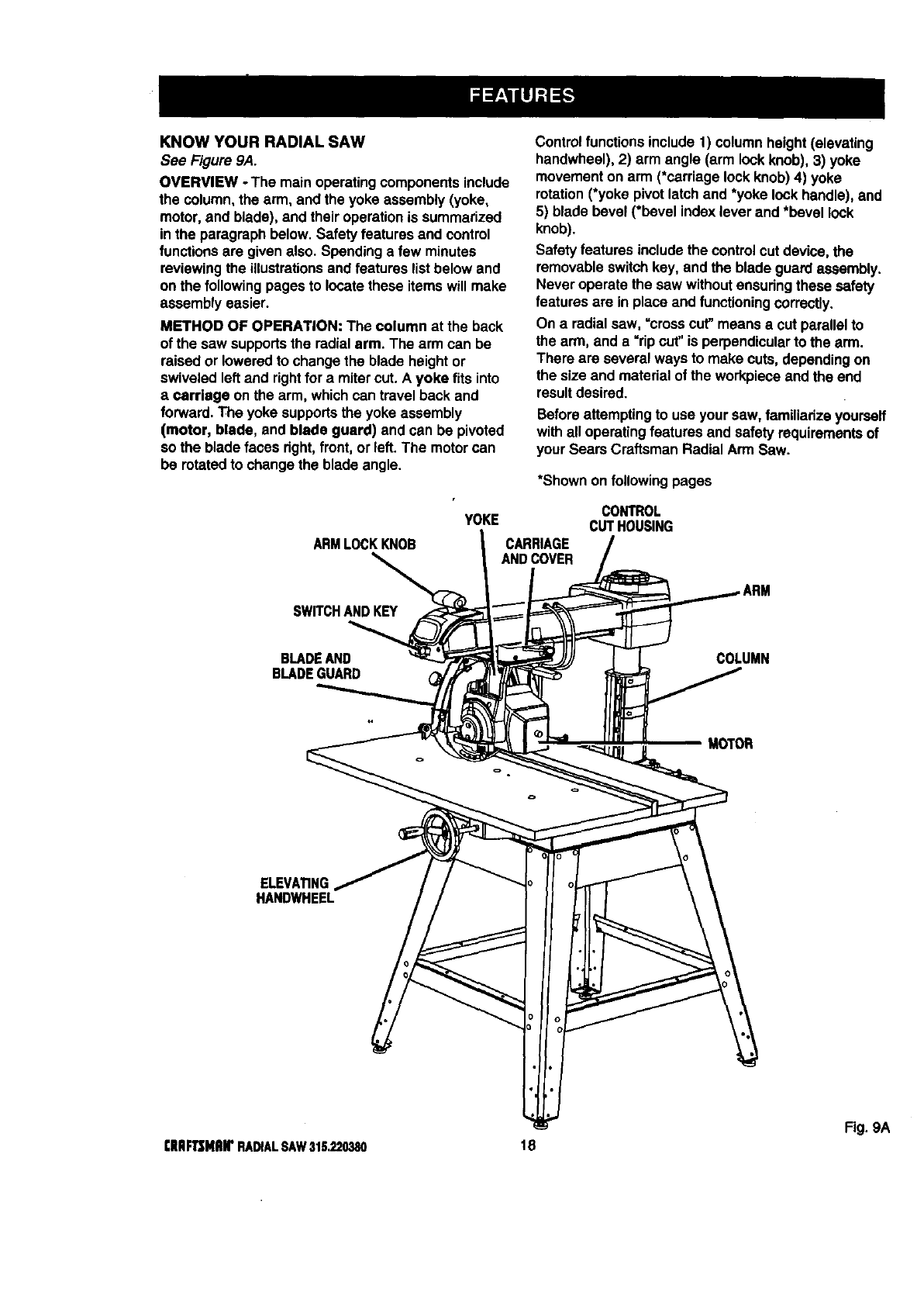 Download Craftsman 315220380 User Manual 10 IN. STATIONARY RADIAL ARM SAW Manuals And Guides L9050174