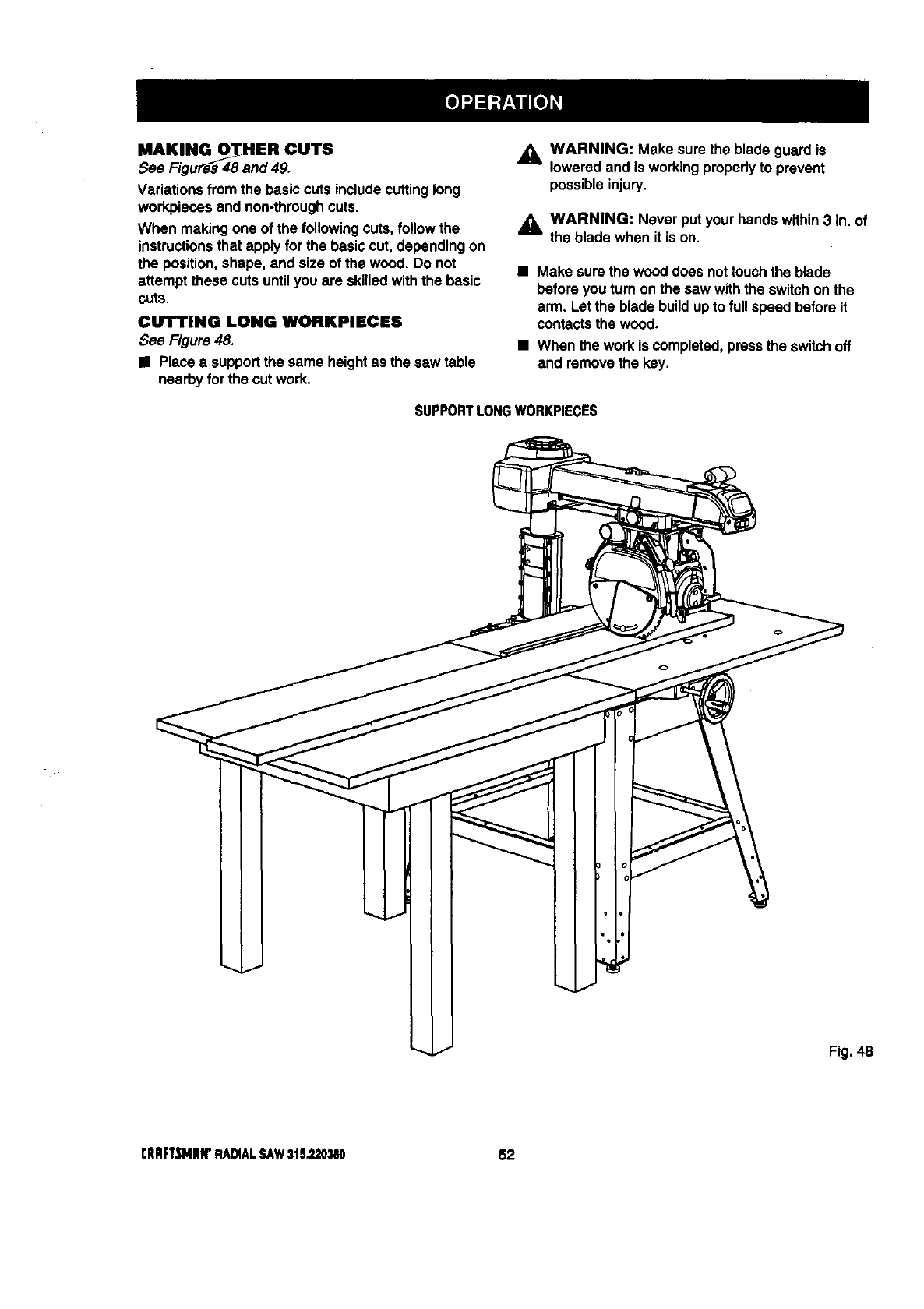 Craftsman 315220380 User Manual 10 IN. STATIONARY RADIAL ARM SAW