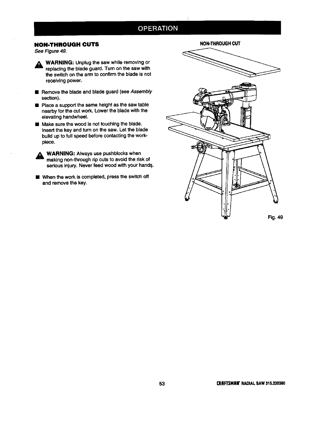 Craftsman 315220380 User Manual 10 IN. STATIONARY RADIAL ARM SAW ...