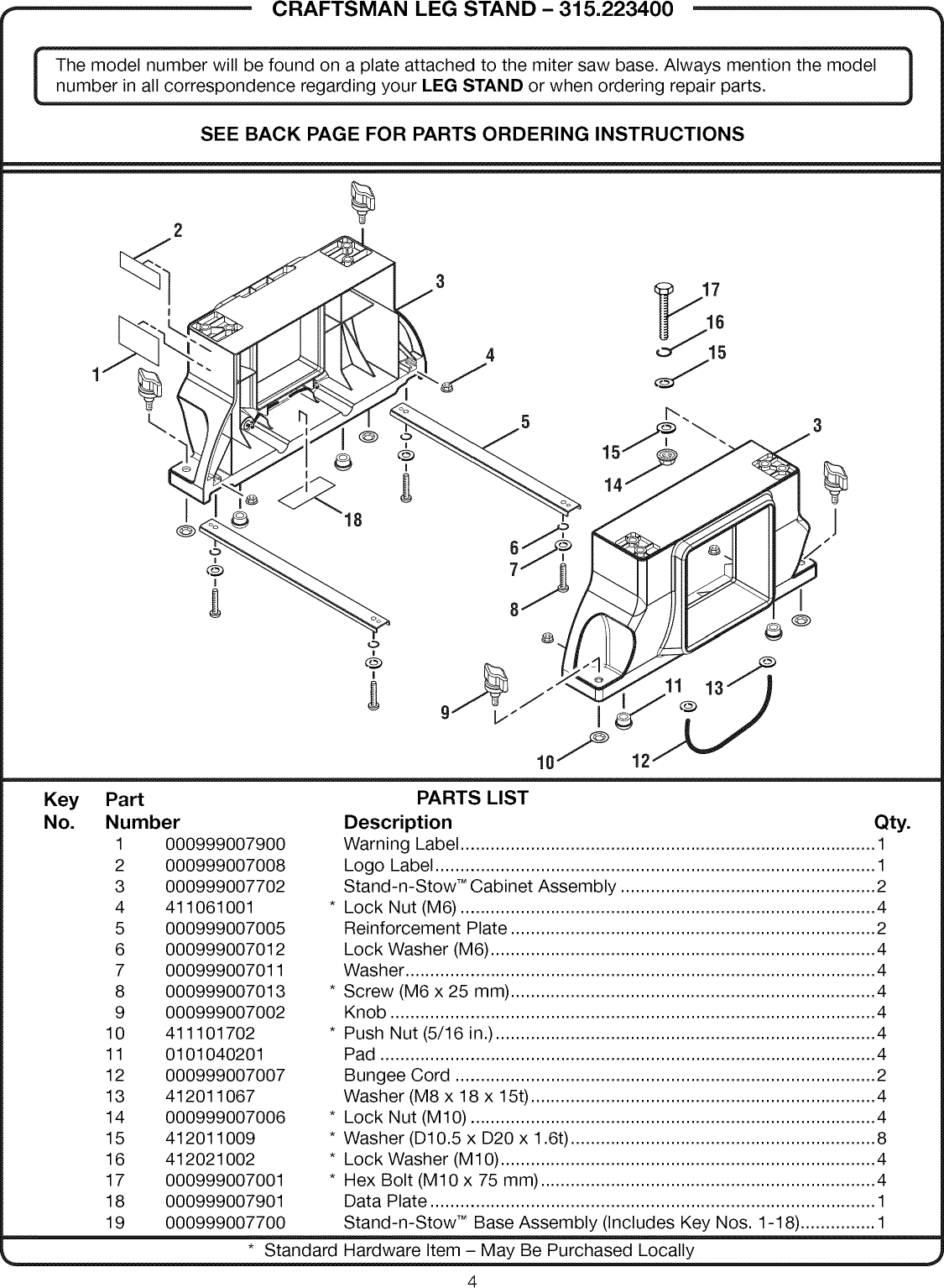 Page 4 of 6 - Craftsman 315223400 User Manual  STAND-N-STOW CABINET - Manuals And Guides L0905113