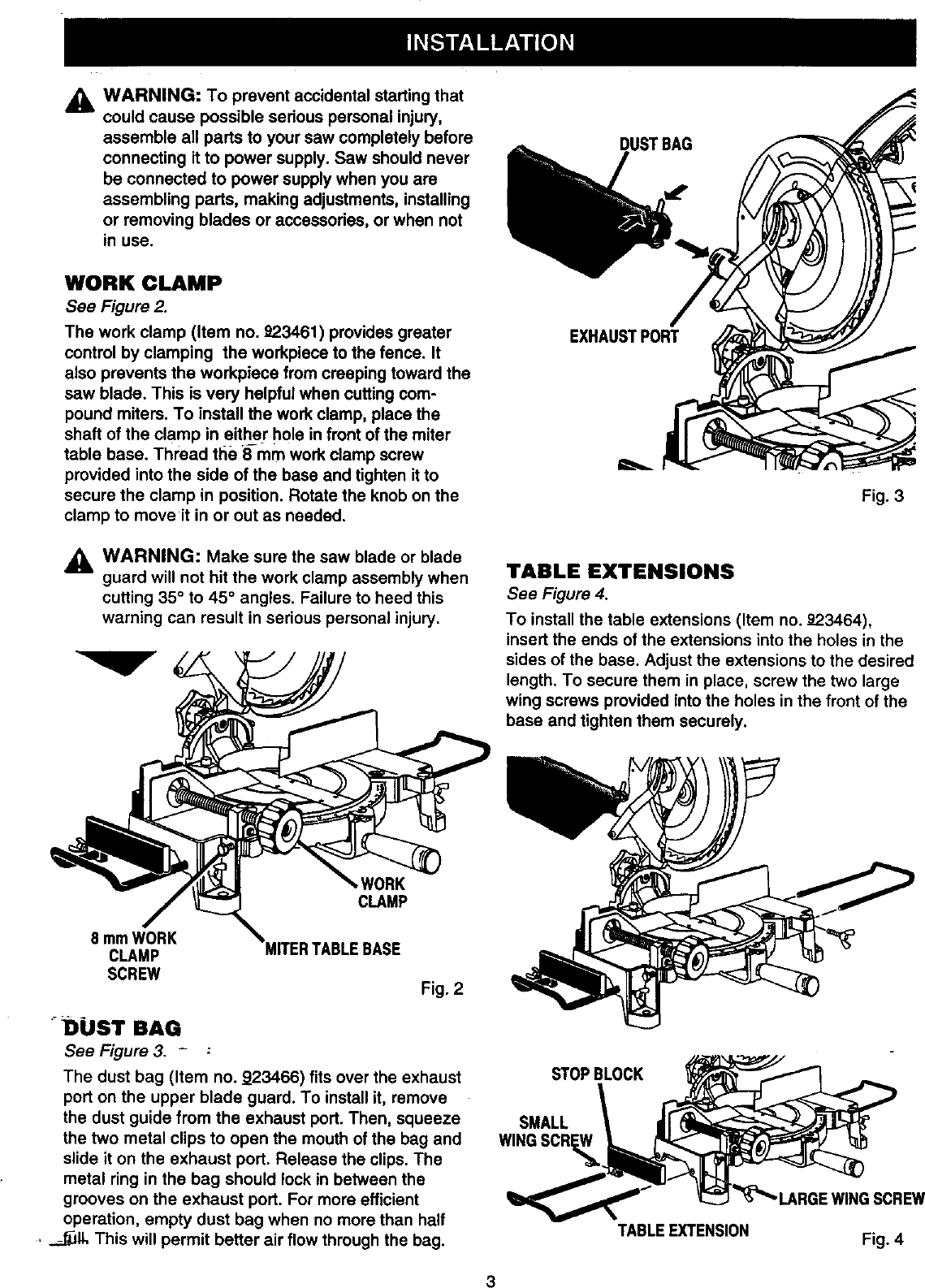 Page 3 of 4 - Craftsman 315235360 User Manual  ACCESSORIES FOR COMPOUND MITER SAW - Manuals And Guides 98110088