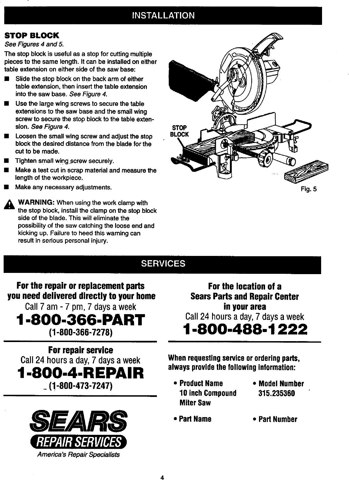 Page 4 of 4 - Craftsman 315235360 User Manual  ACCESSORIES FOR COMPOUND MITER SAW - Manuals And Guides 98110088