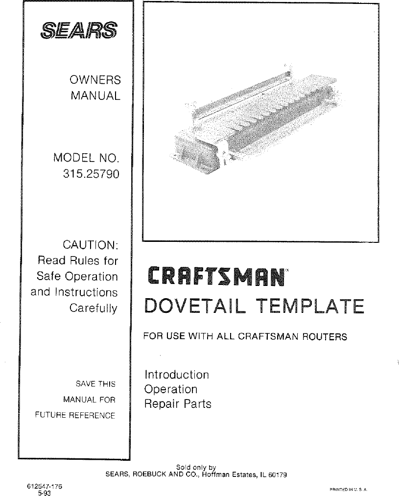 Craftsman 31525790 User Manual DOVETAIL Manuals And Guides L0804094
