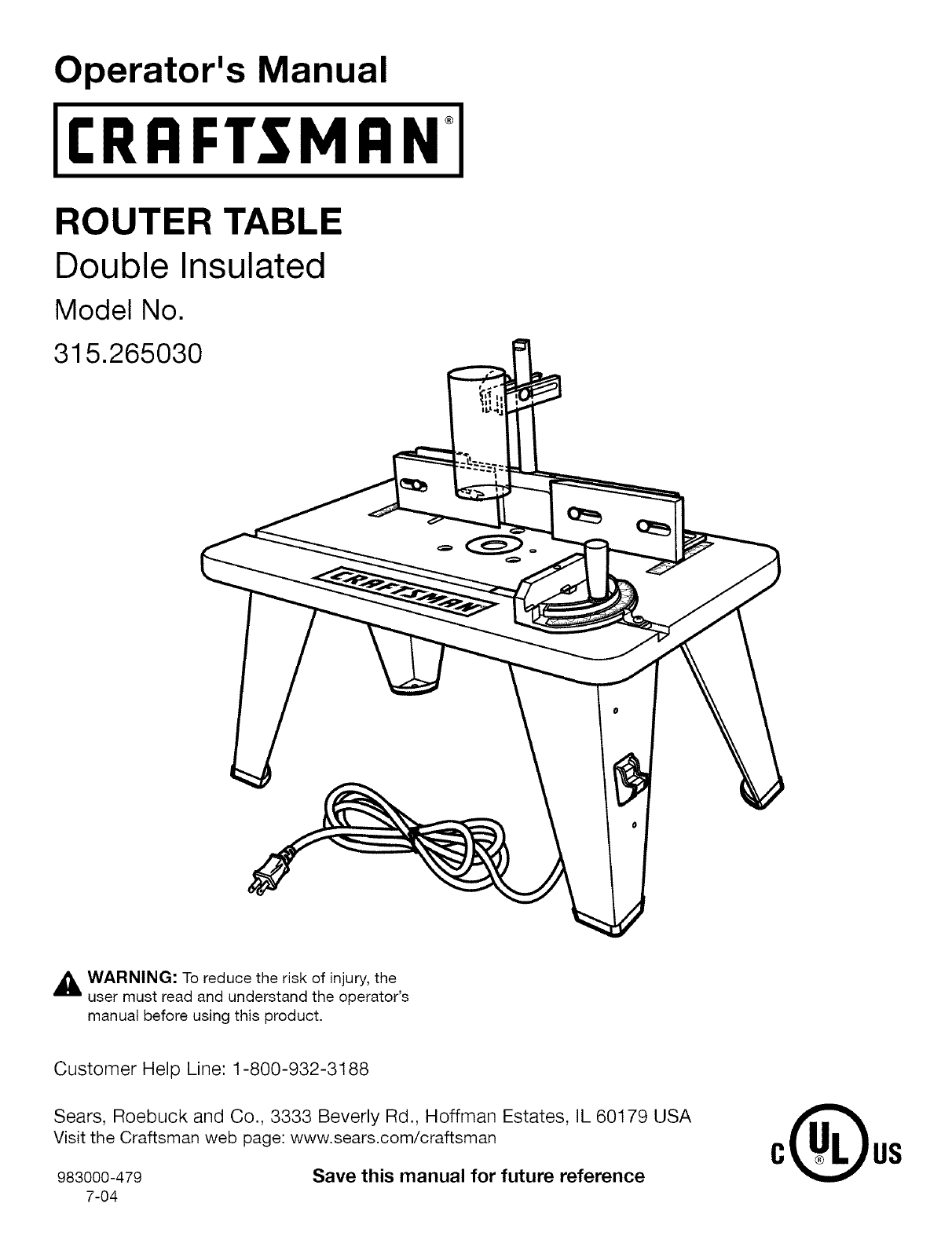 Craftsman 315265030 User Manual Router Table Manuals And Guides