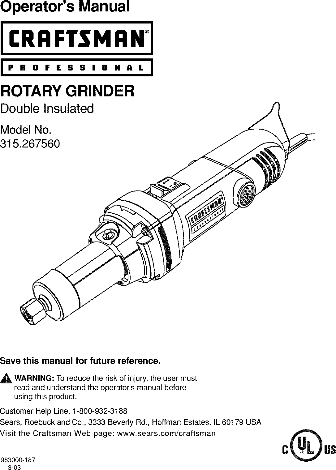 Craftsman 315267560 User Manual ROTARY GRINDER Manuals And Guides L0401227