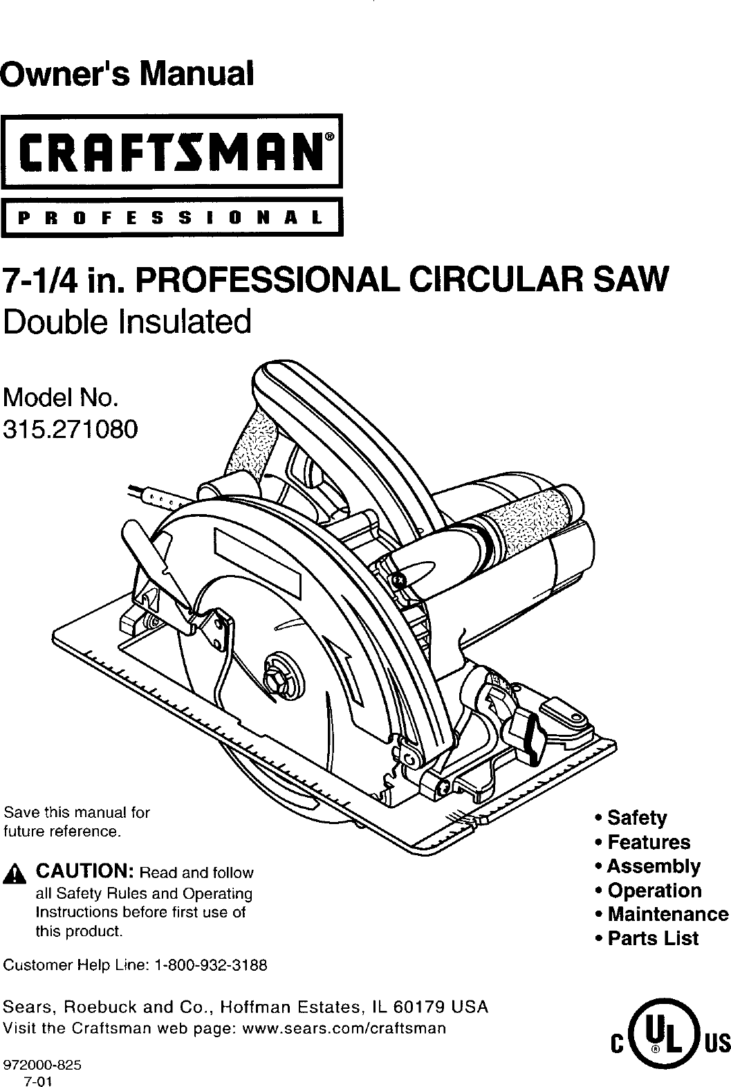 Craftsman 315271080 User Manual CIRCULAR SAW Manuals And Guides L0202284