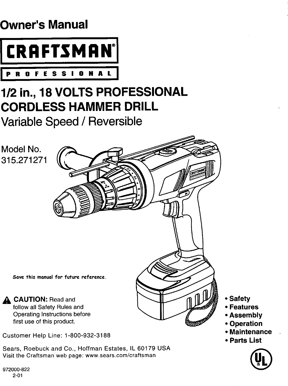 Craftsman 315271271 User Manual HAMMER DRILL Manuals And Guides L0201153