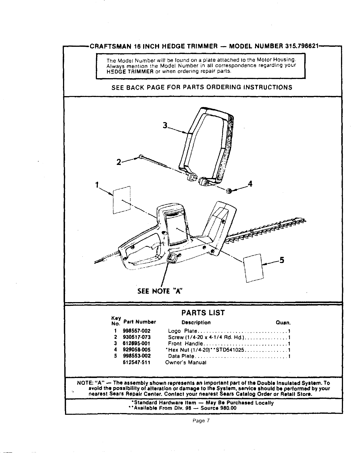 Page 7 of 8 - Craftsman 315796621 User Manual  HEDGE TRIMMER - Manuals And Guides L0605452