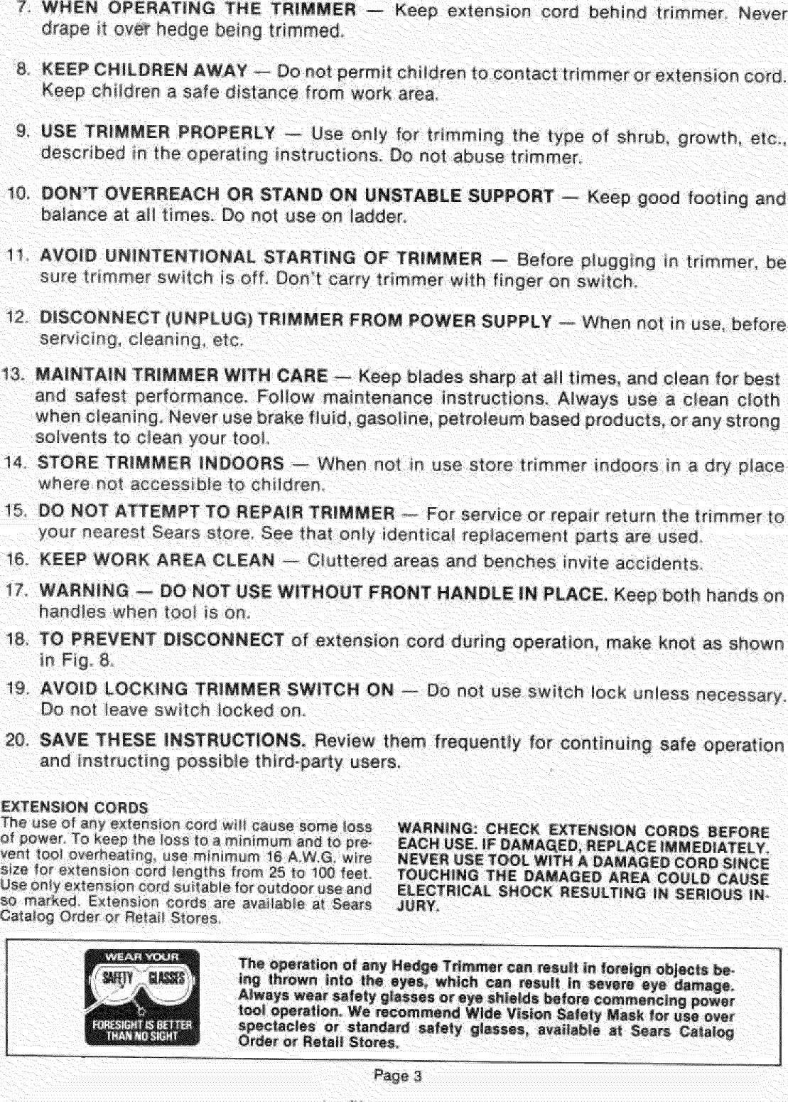 Page 3 of 8 - Craftsman 315796630 User Manual  18 INCH HEDGE TRIMMER - Manuals And Guides L1004361