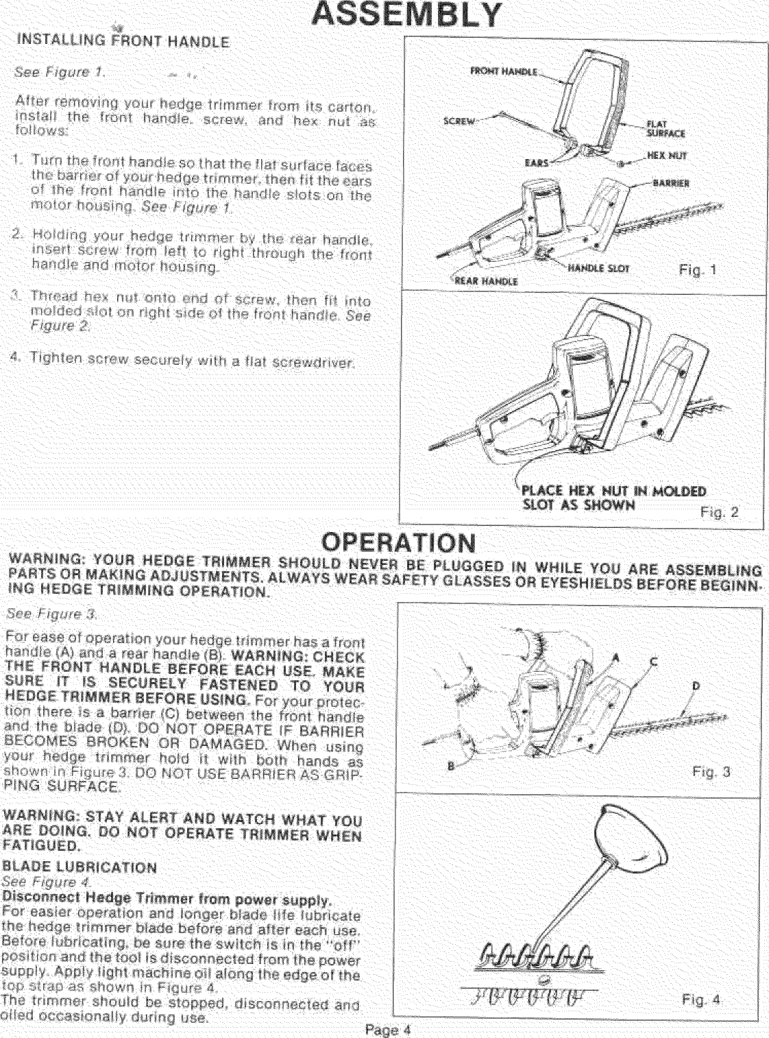 Page 4 of 8 - Craftsman 315796630 User Manual  18 INCH HEDGE TRIMMER - Manuals And Guides L1004361