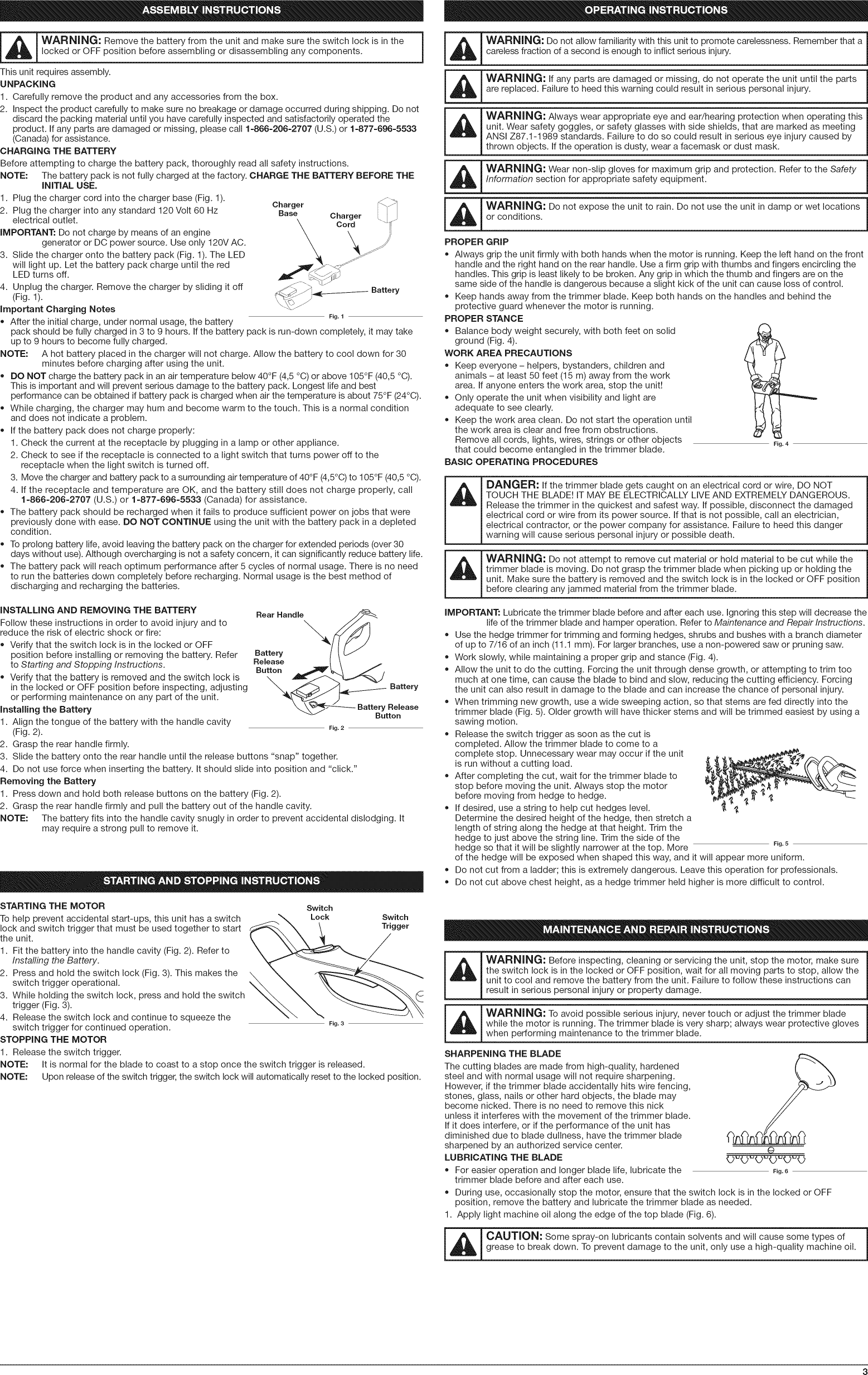 Page 3 of 12 - Craftsman 31664583 1105008L User Manual  HEDGE TRIMMER - Manuals And Guides