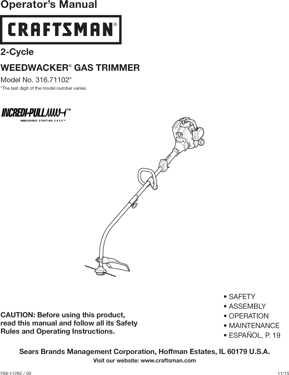 Craftsman trimmer manual 316.79197