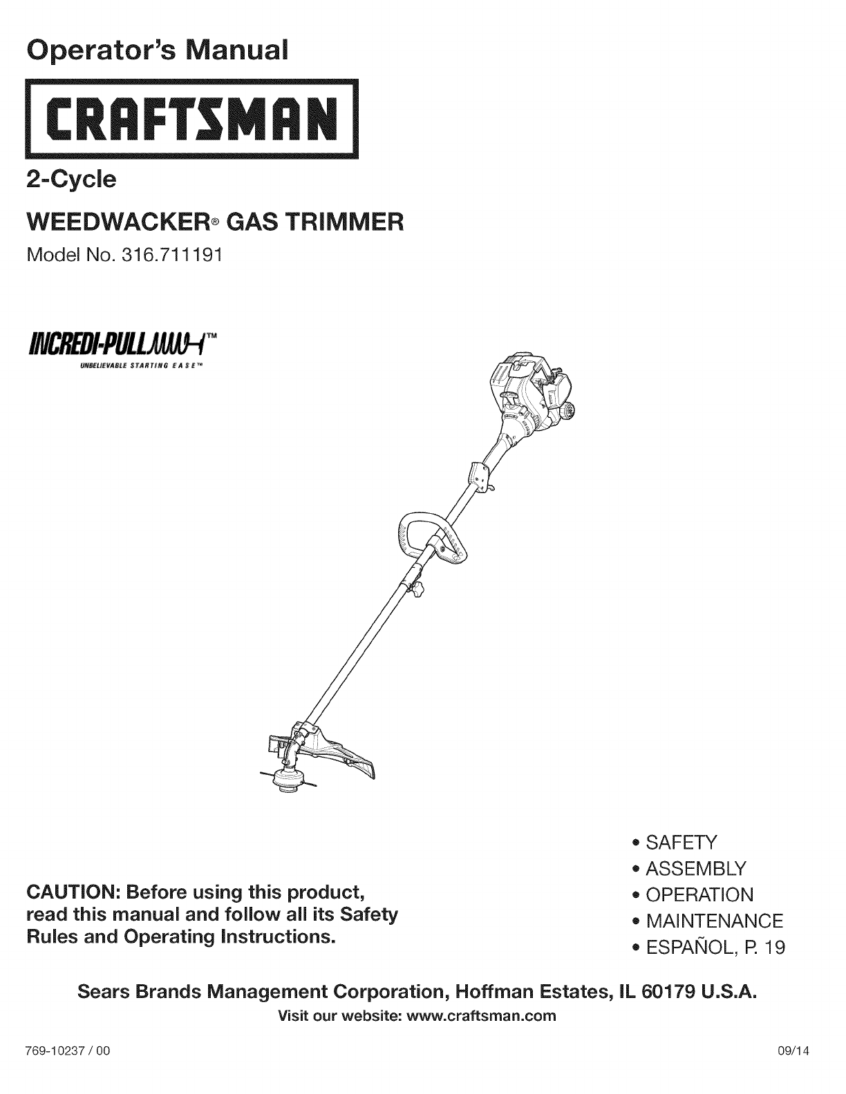 Craftsman 316711191 User Manual TRIMMER Manuals And Guides 1501125L