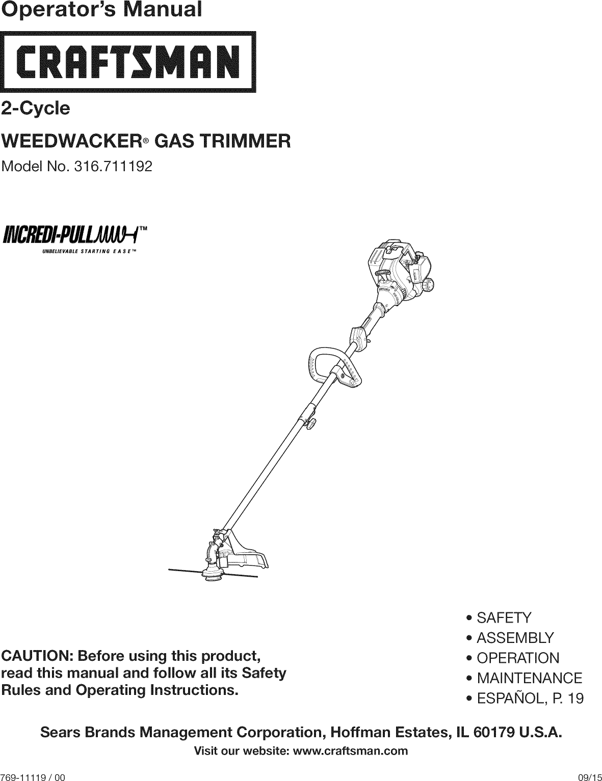 Craftsman 316711192 1509656L User Manual TRIMMER Manuals And Guides