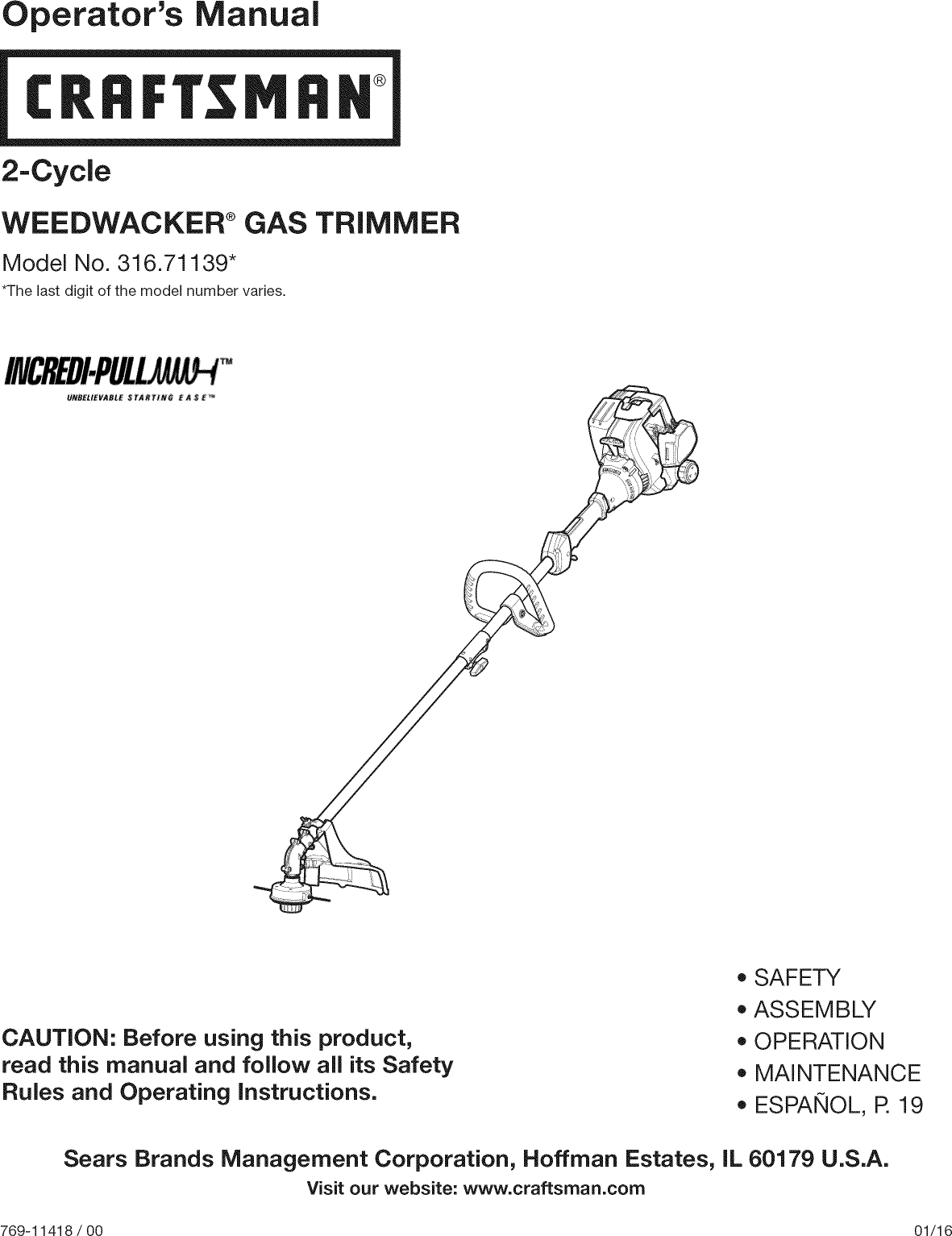 Craftsman 316711390 1603168L User Manual TRIMMER Manuals And Guides