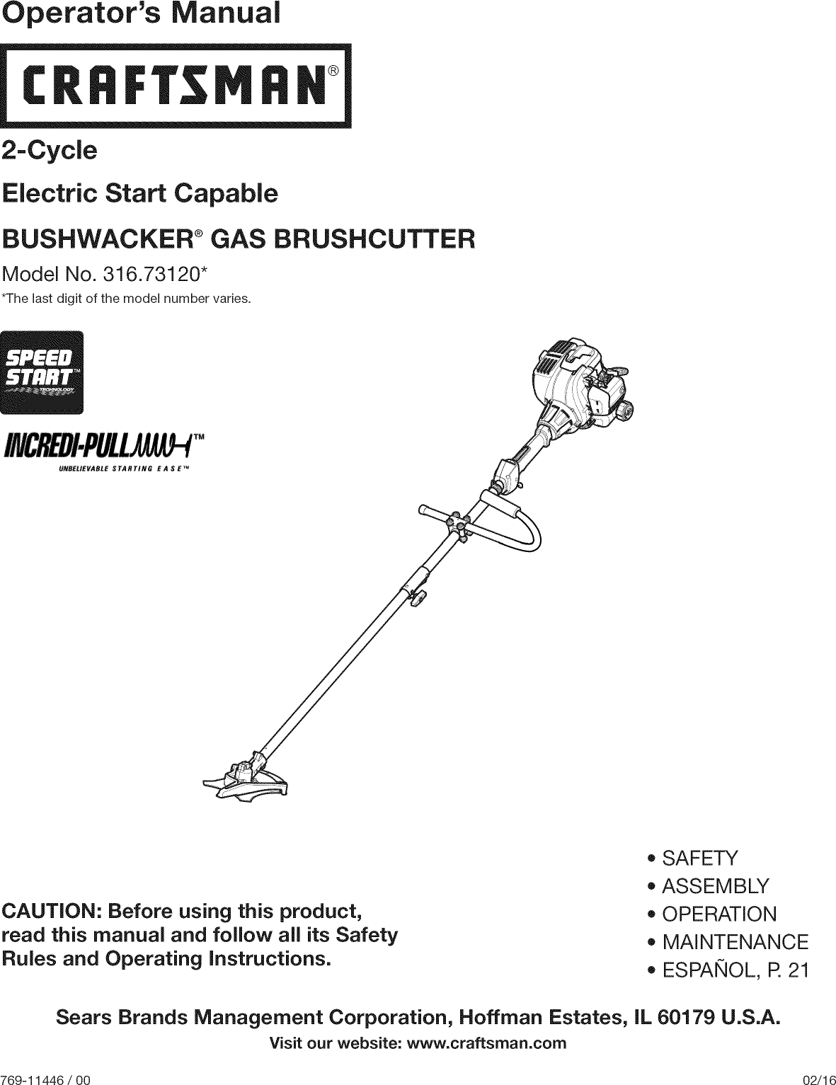Craftsman 316731200 1603169L User Manual BRUSH CUTTER Manuals And Guides