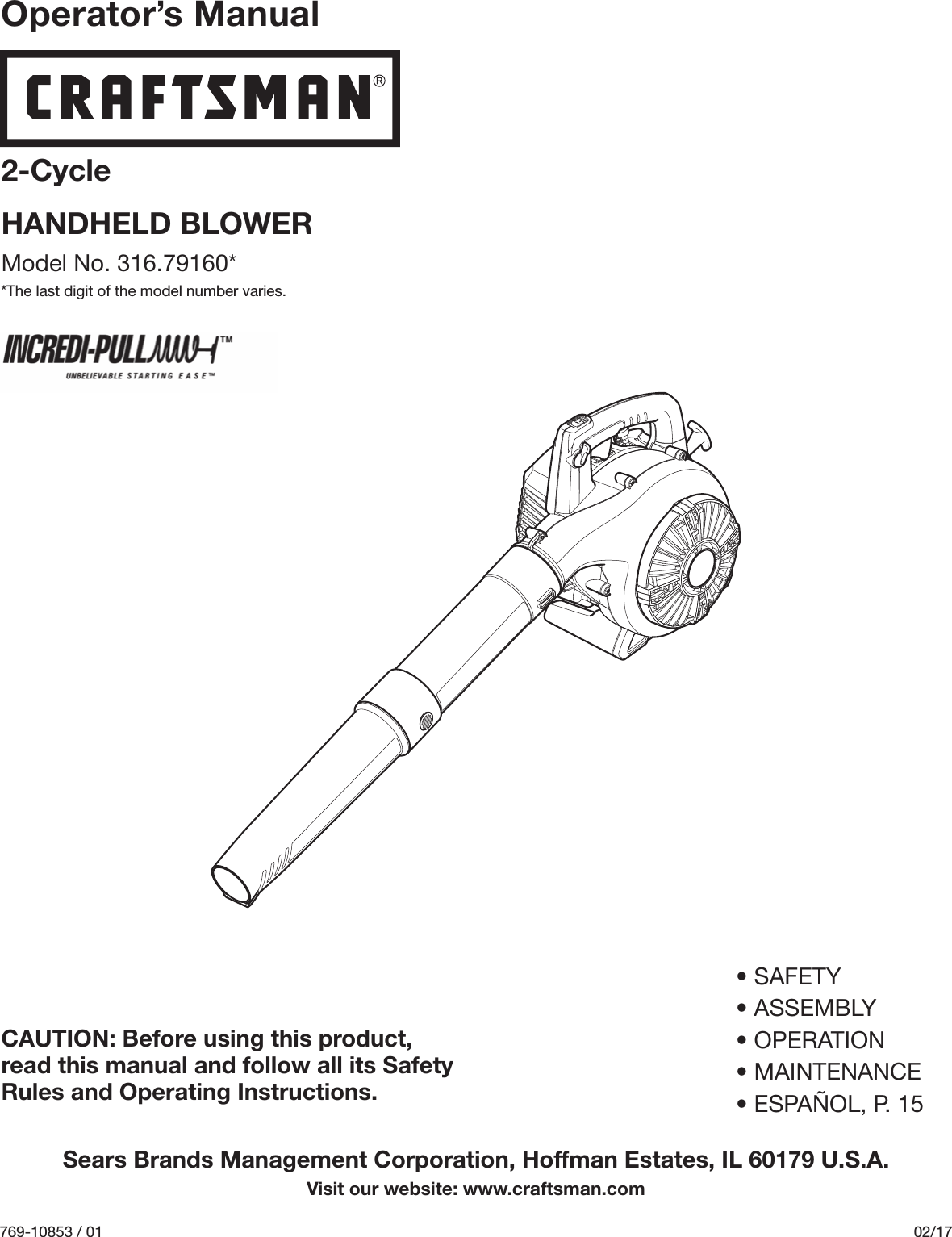 Craftsman 316791601 Sears User Manual Blower Manuals And Guides 1702475l