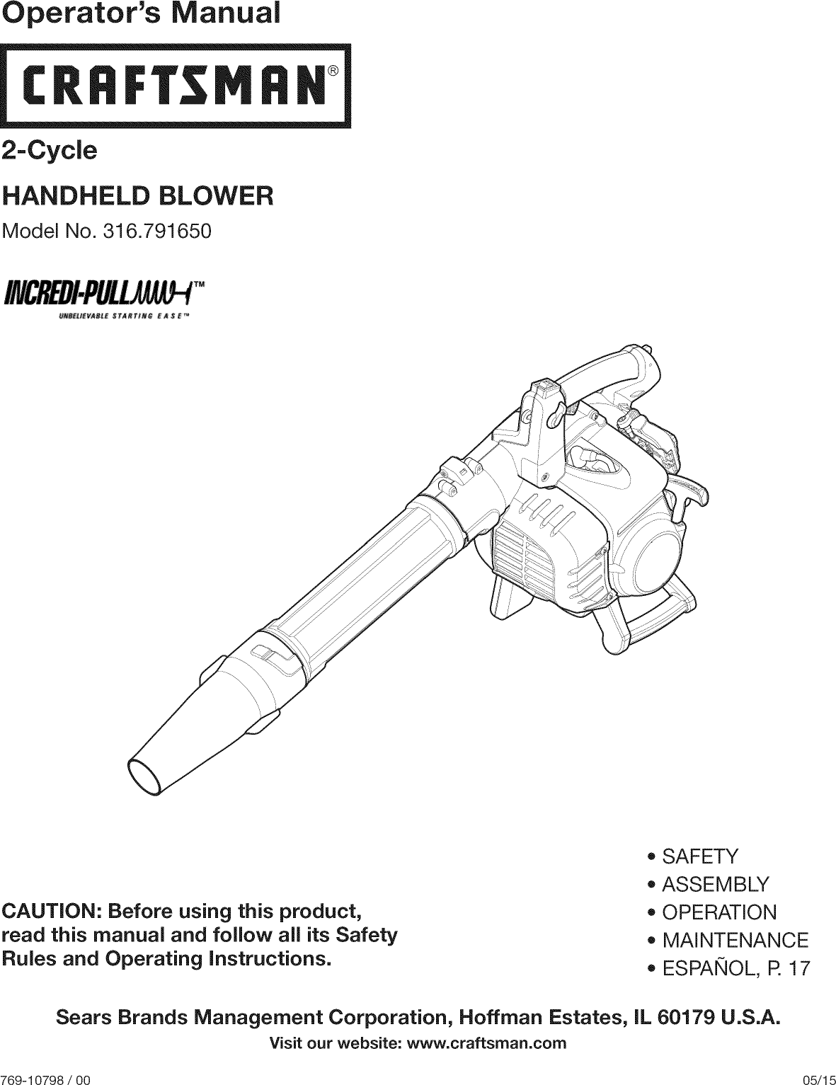 Craftsman 316791650 User Manual GAS BLOWER Manuals And Guides 1506320L