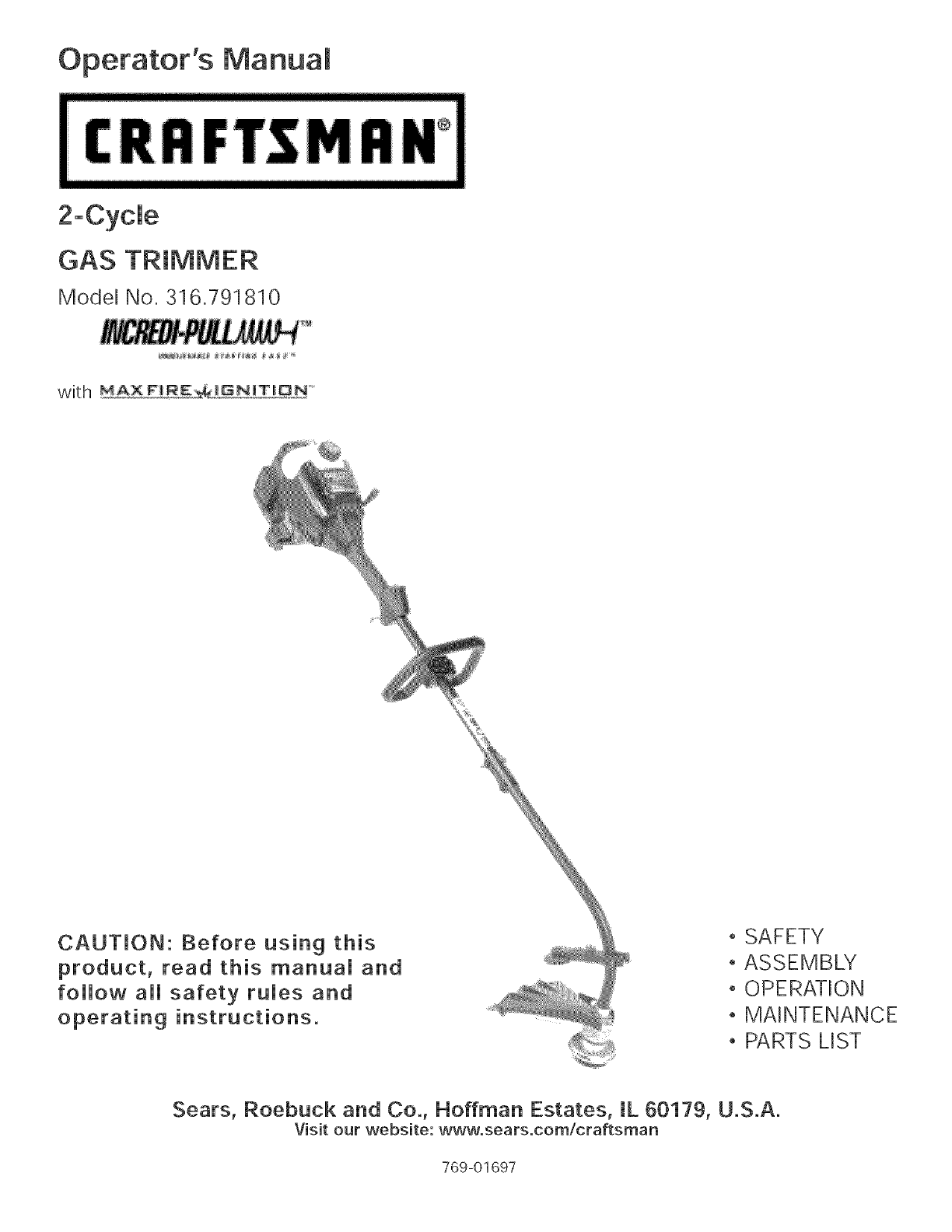 Craftsman 316791810 User Manual TRIMMER Manuals And Guides L0503331