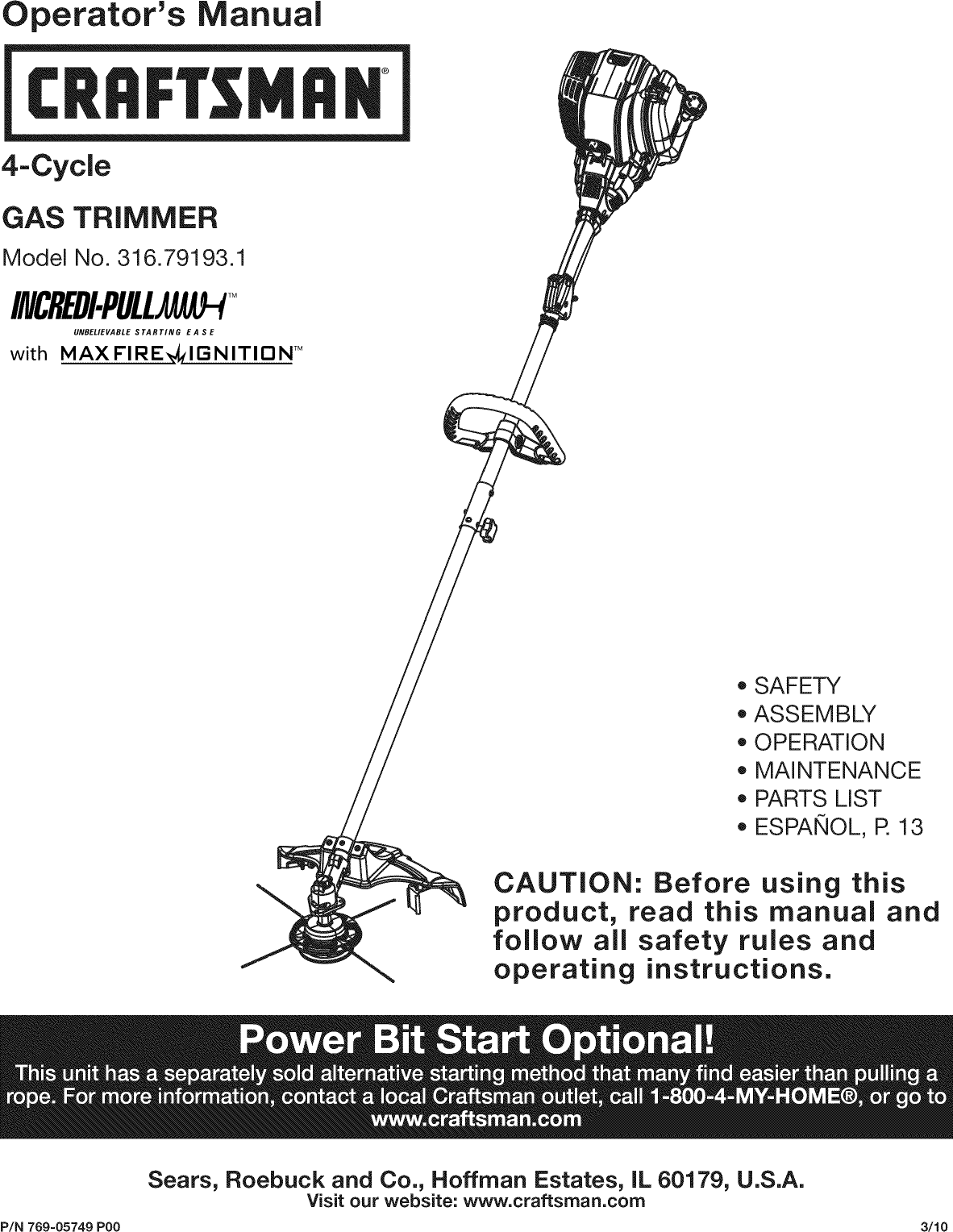 Craftsman 316791931 User Manual TRIMMER Manuals And Guides L1003209