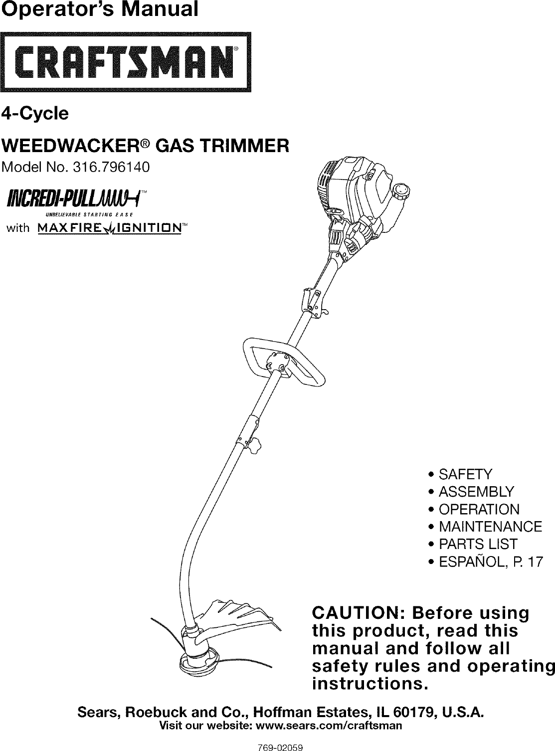 Craftsman 316796140 User Manual TRIMMER Manuals And Guides L0707134