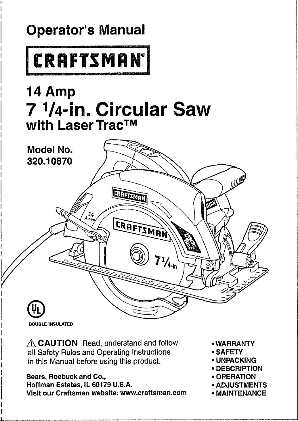 Craftsman 32010870 User Manual CIRCULAR SAW Manuals And Guides L0804006