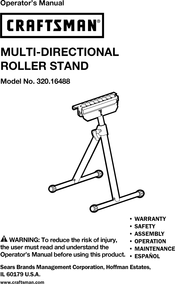 Craftsman 32016488 1301063L User Manual MULTI DIRECTIONAL ROLLER STAND