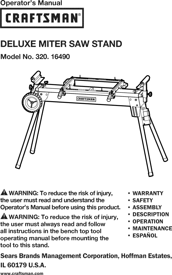 Craftsman 32016490 1301051L User Manual MITER SAW STAND Manuals And Guides