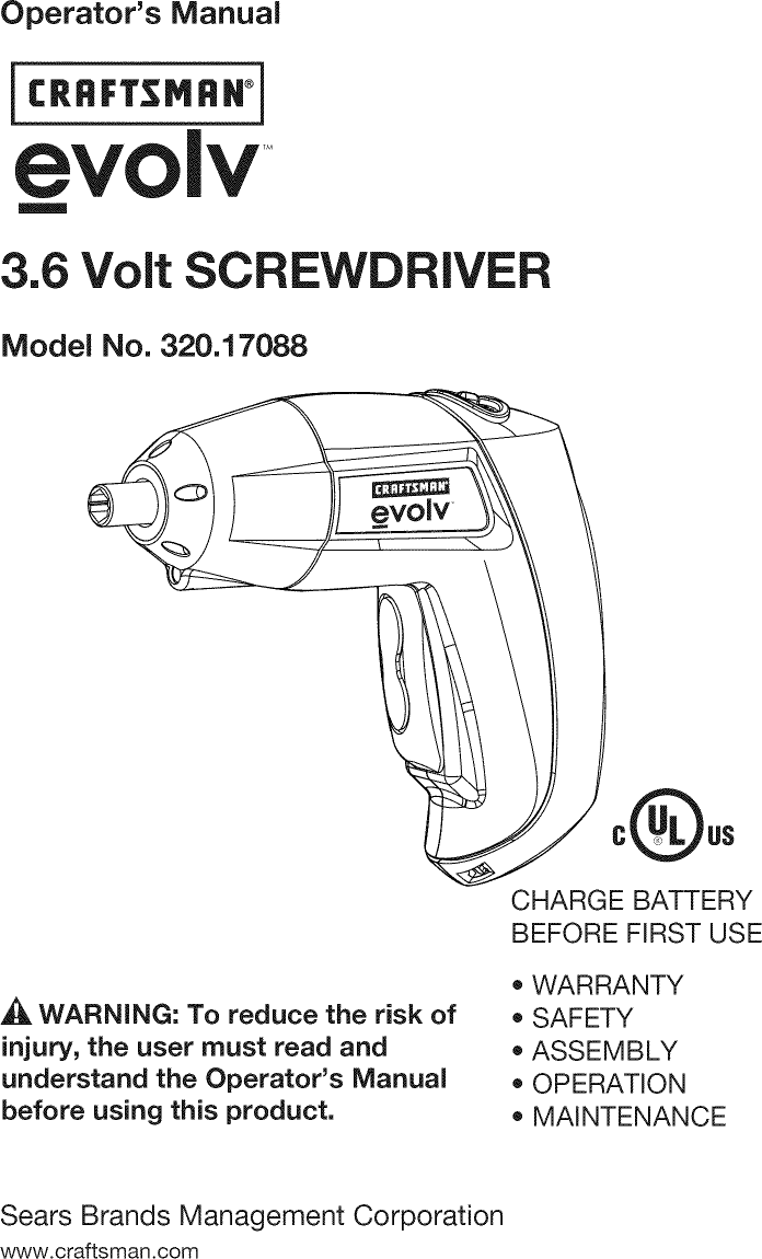 Craftsman 32017088 User Manual SCREWDRIVER Manuals And Guides L1002191
