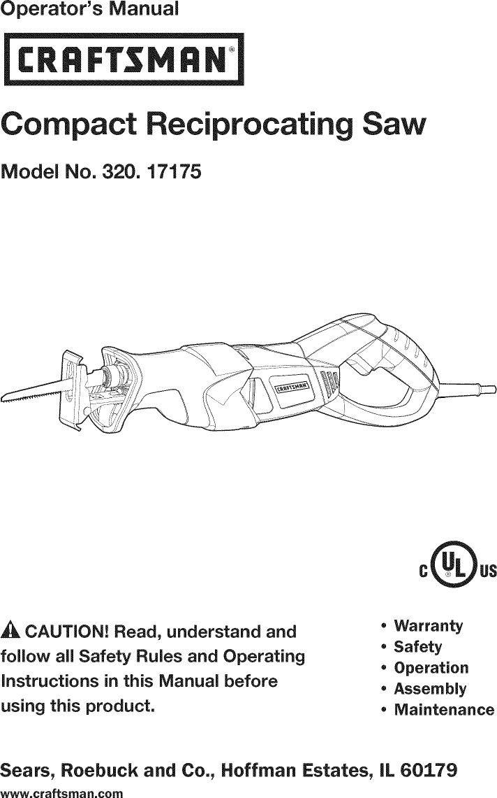 Craftsman 32017175 User Manual RECIPROCATING SAW Manuals And Guides