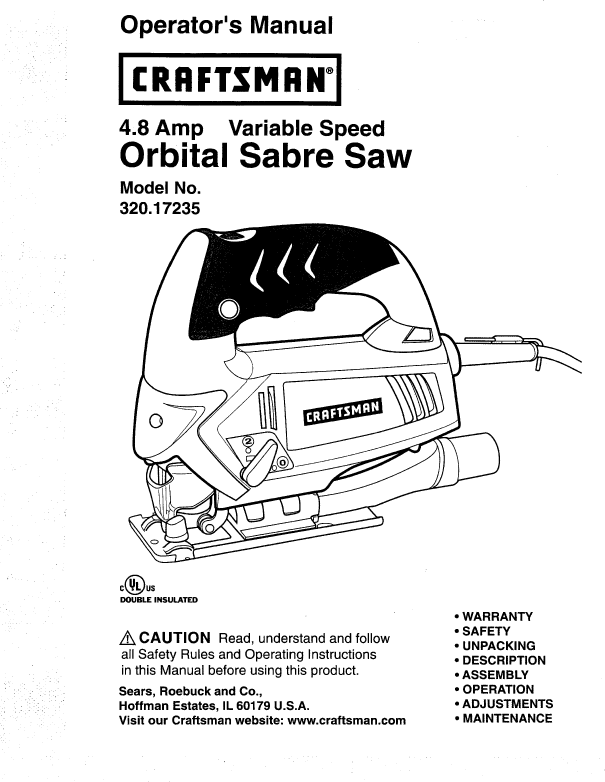 Craftsman 32017235 User Manual SABRE SAW Manuals And Guides 1006671L