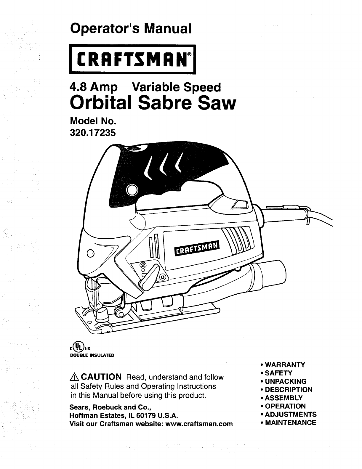Craftsman 32017235 User Manual SABRE SAW Manuals And Guides 1006671L