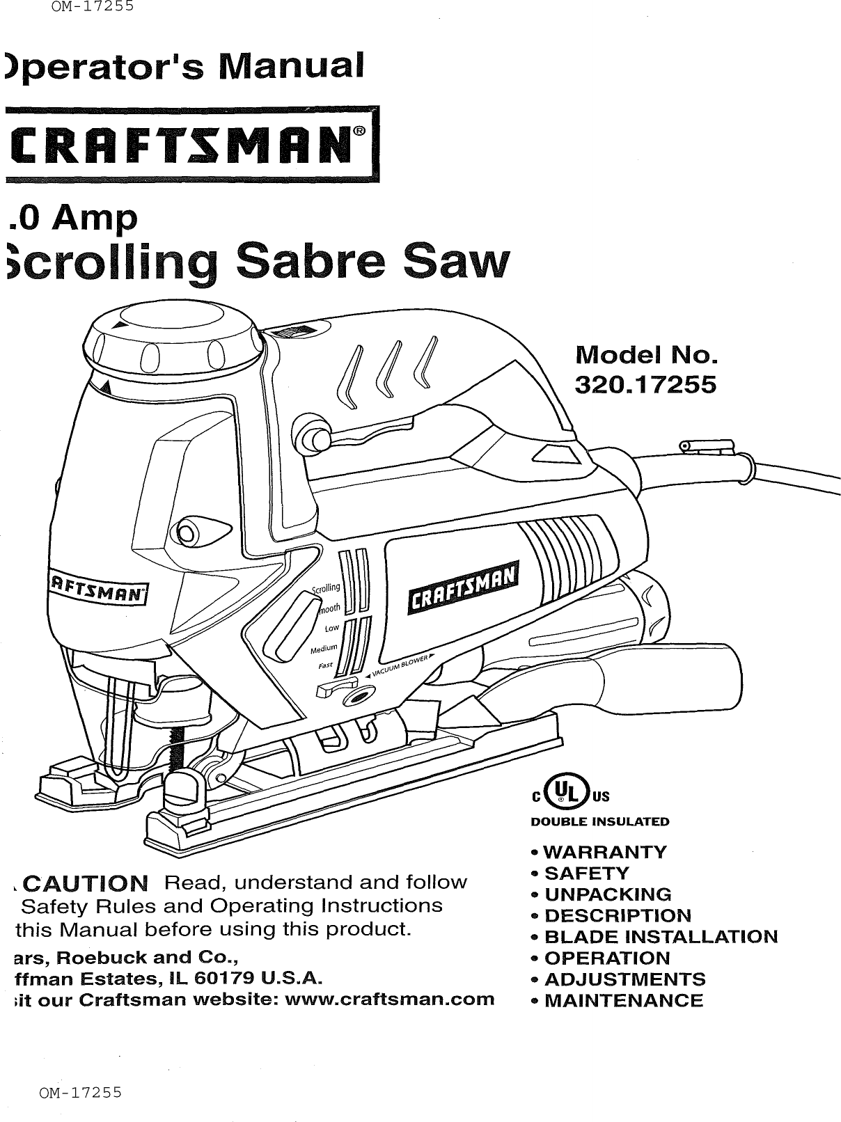 Craftsman 32017255 User Manual SCROLLING SABRE SAW Manuals And Guides