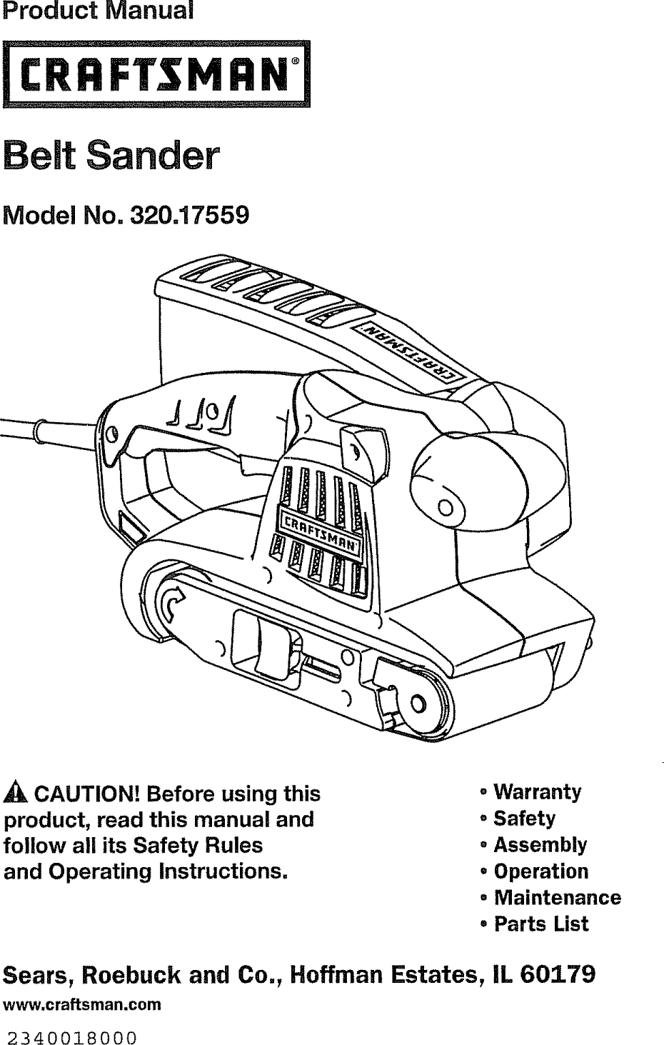 Craftsman 32017559 User Manual BELT SANDER Manuals And Guides L1001153