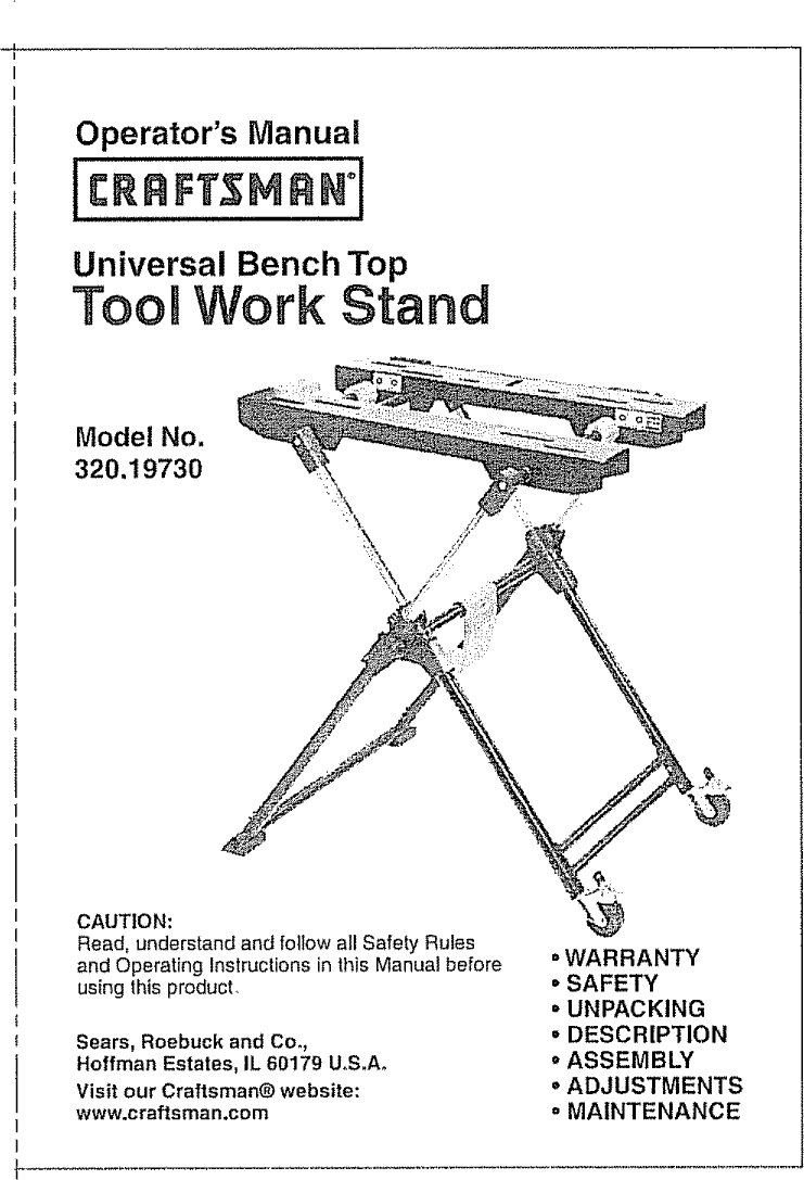 Craftsman 32019730 User Manual Stand Manuals And Guides L0907238