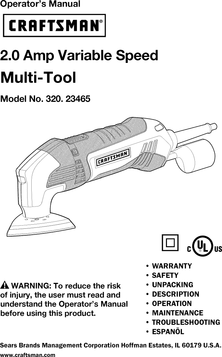 Craftsman 32023465 1101211L User Manual MULTI TOOL Manuals And Guides